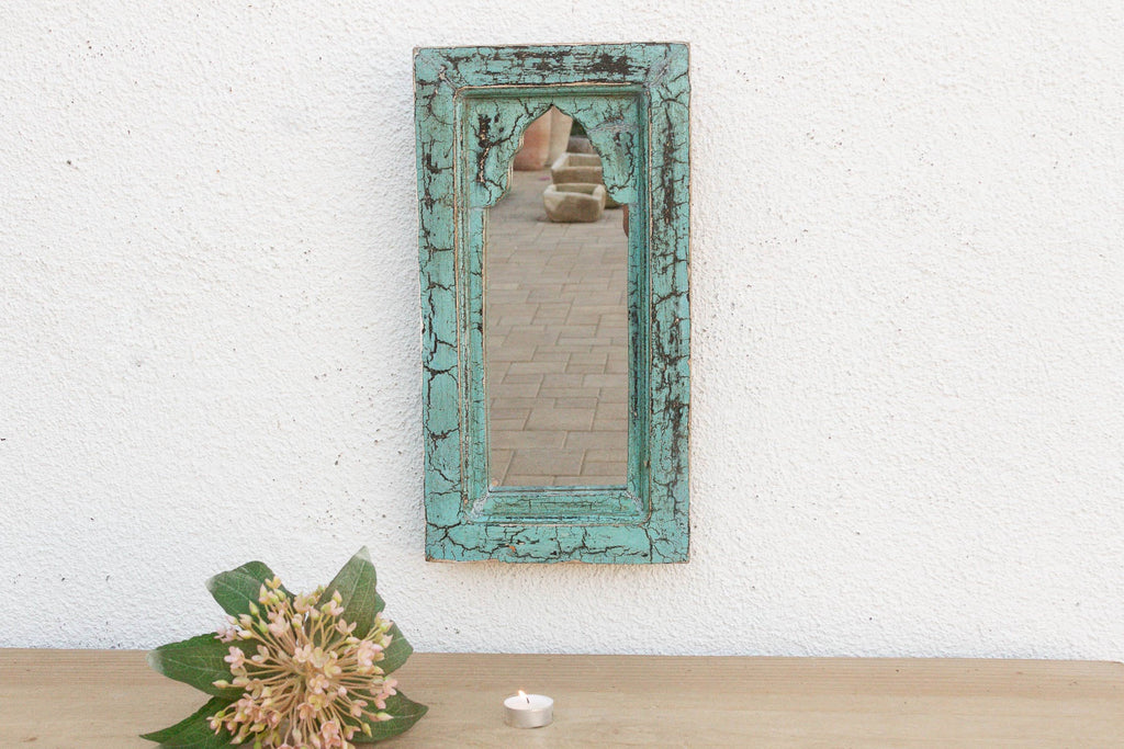 Crackle Aqua Indian Arched Mirror (Trade)