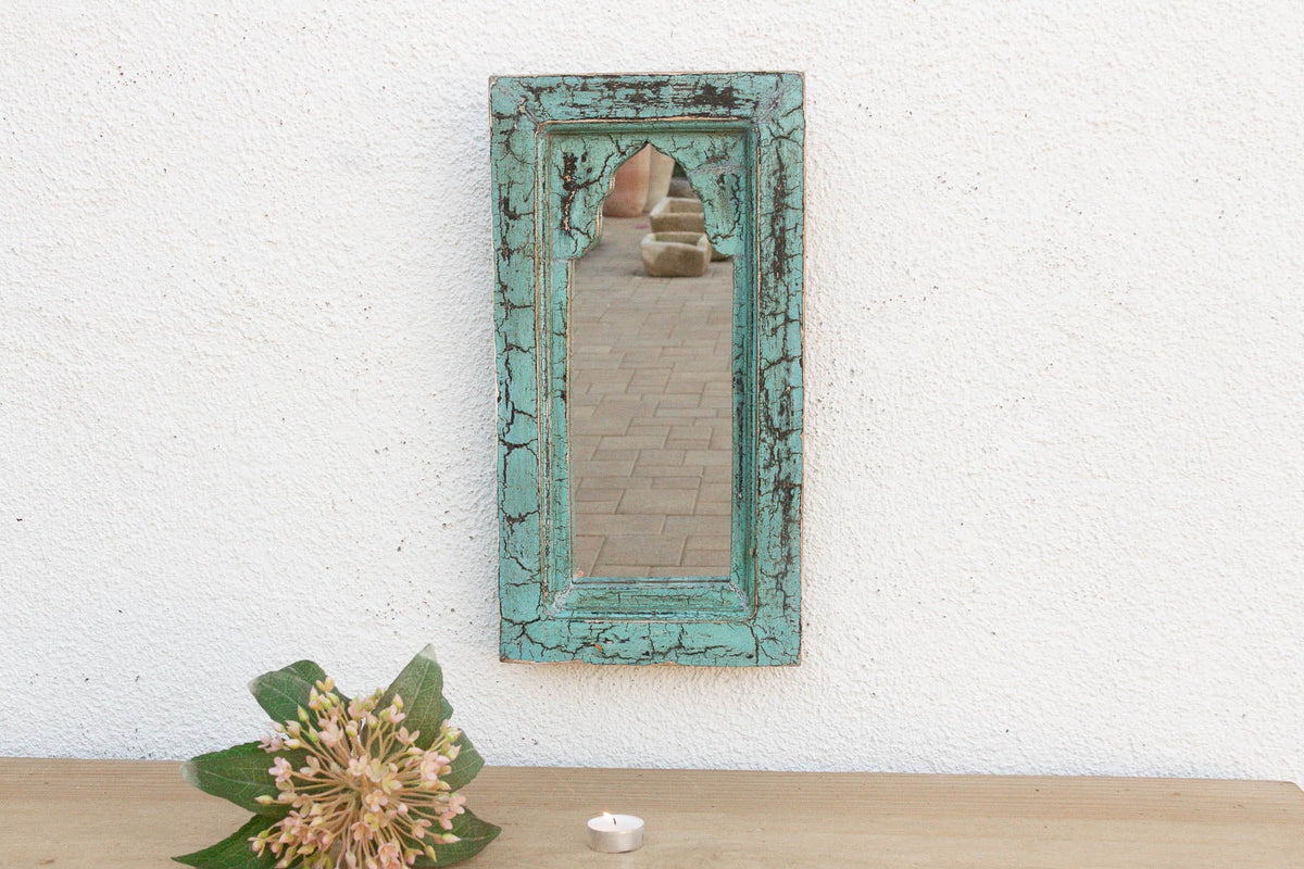 Crackle Aqua Indian Arched Mirror (Trade)