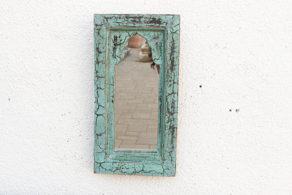 Crackle Aqua Indian Arched Mirror (Trade)
