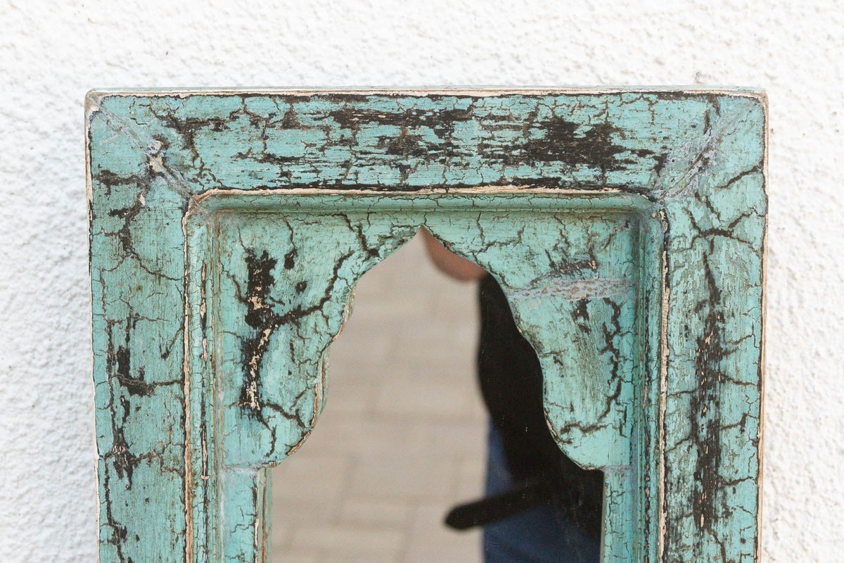 Crackle Aqua Indian Arched Mirror (Trade)