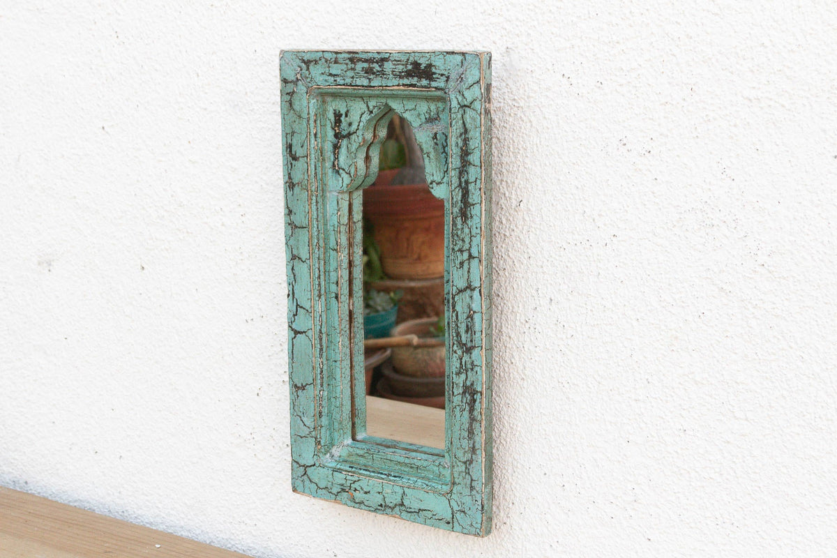 Crackle Aqua Indian Arched Mirror (Trade)