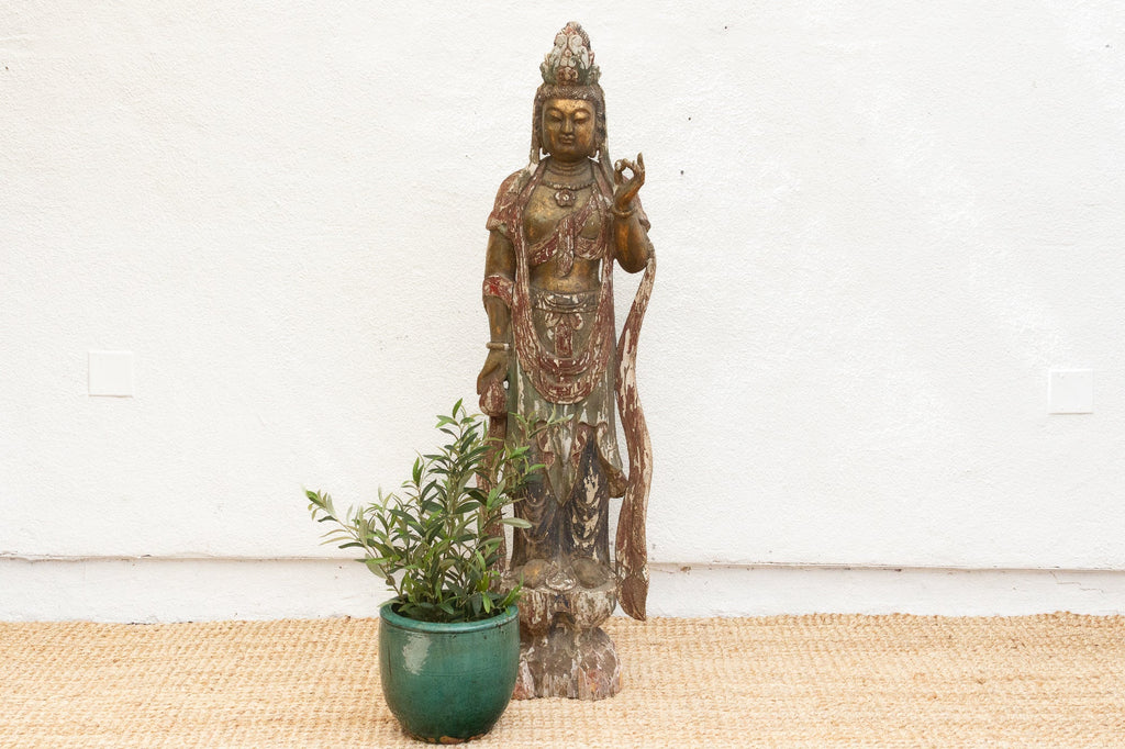 Tall Antique Guanyin Statue w/Original Painted Finish