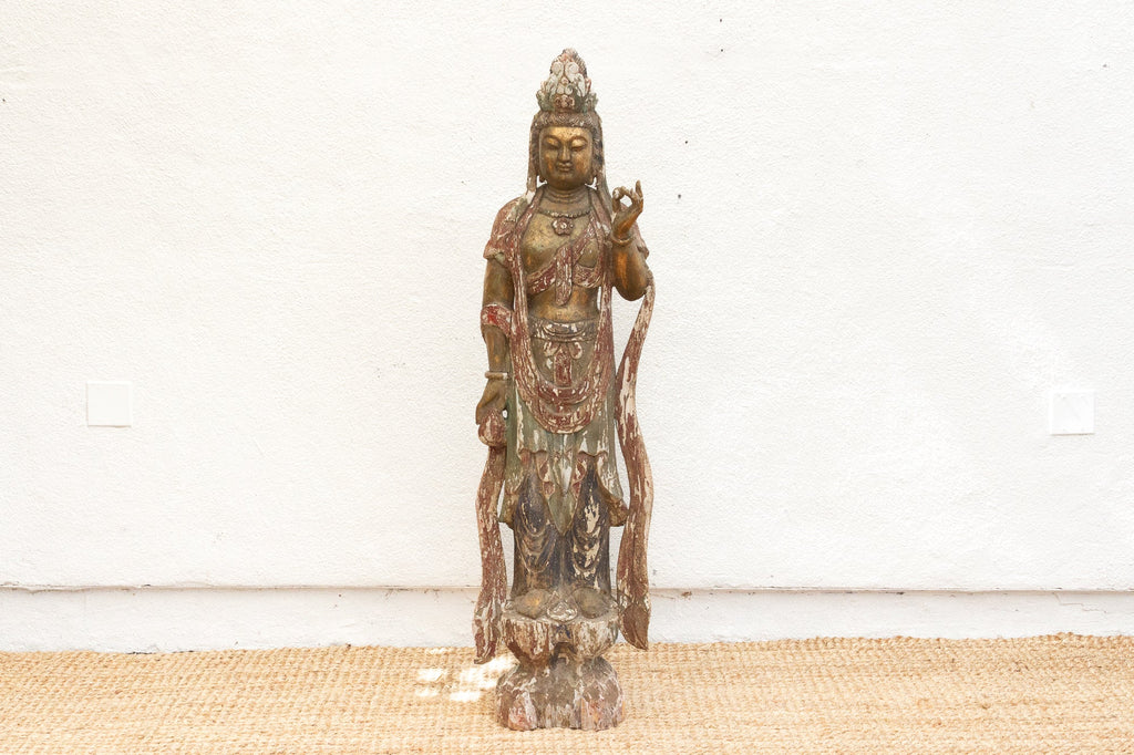 Tall Antique Guanyin Statue w/Original Painted Finish