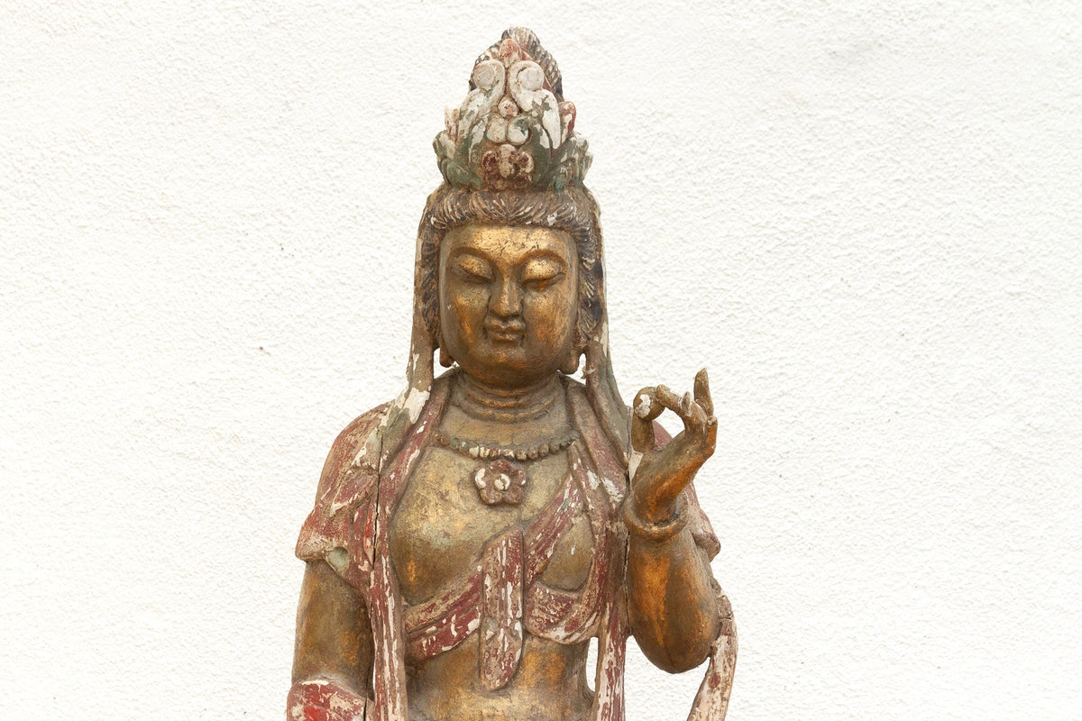 Tall Antique Guanyin Statue w/Original Painted Finish