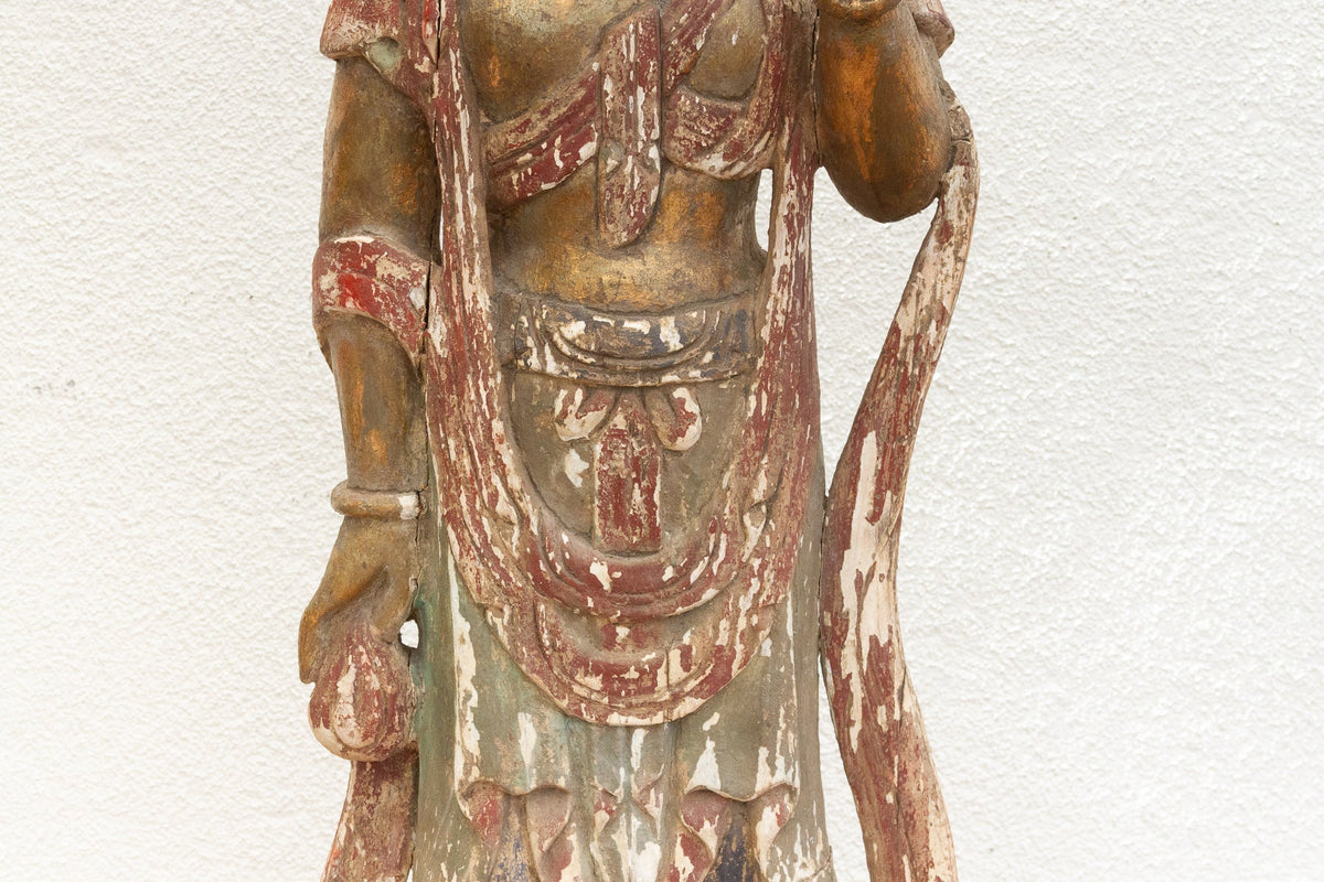 Tall Antique Guanyin Statue w/Original Painted Finish