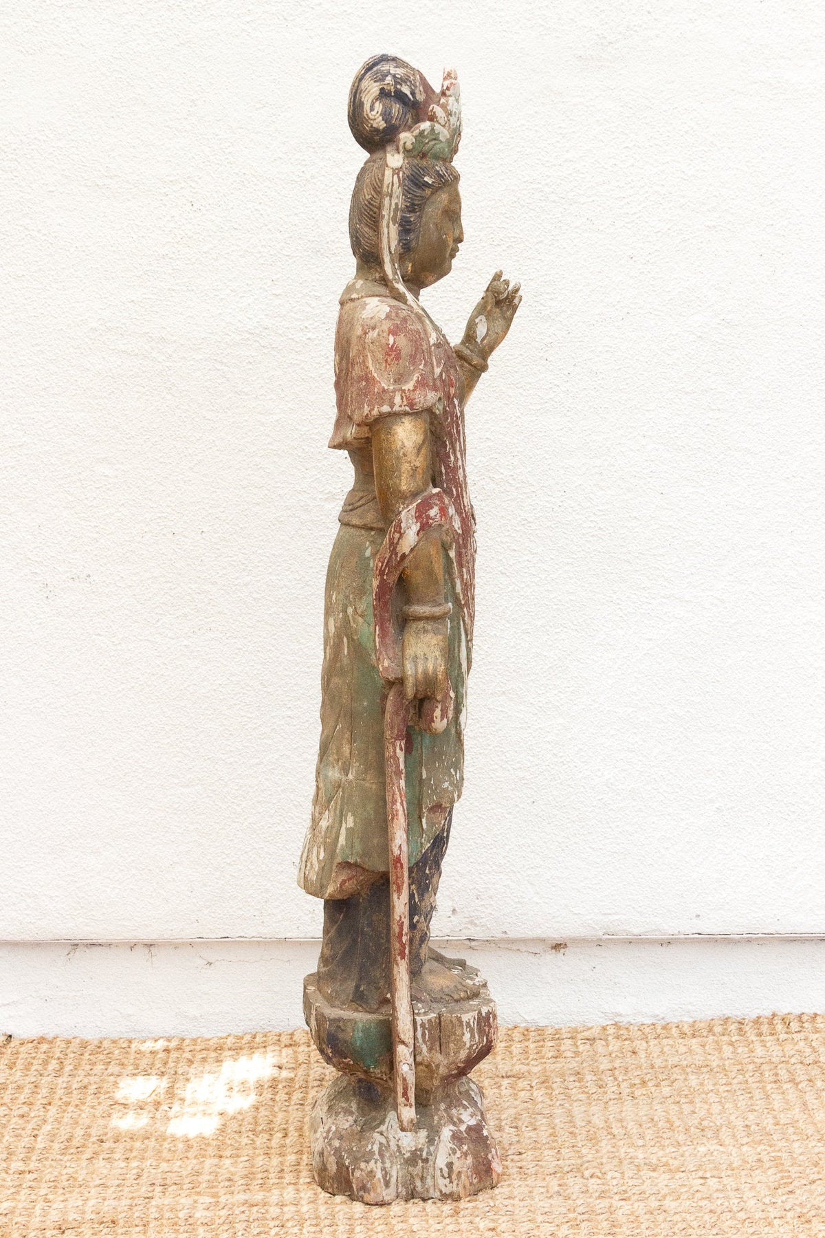 Tall Antique Guanyin Statue w/Original Painted Finish