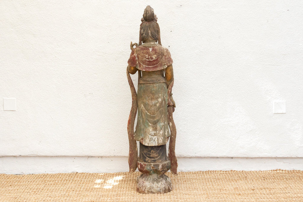 Tall Antique Guanyin Statue w/Original Painted Finish