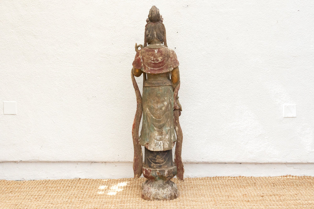 Tall Antique Guanyin Statue w/Original Painted Finish
