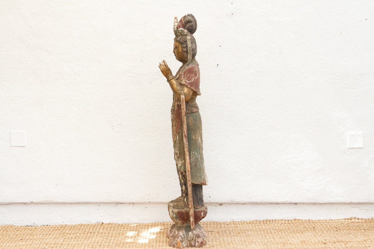 Tall Antique Guanyin Statue w/Original Painted Finish