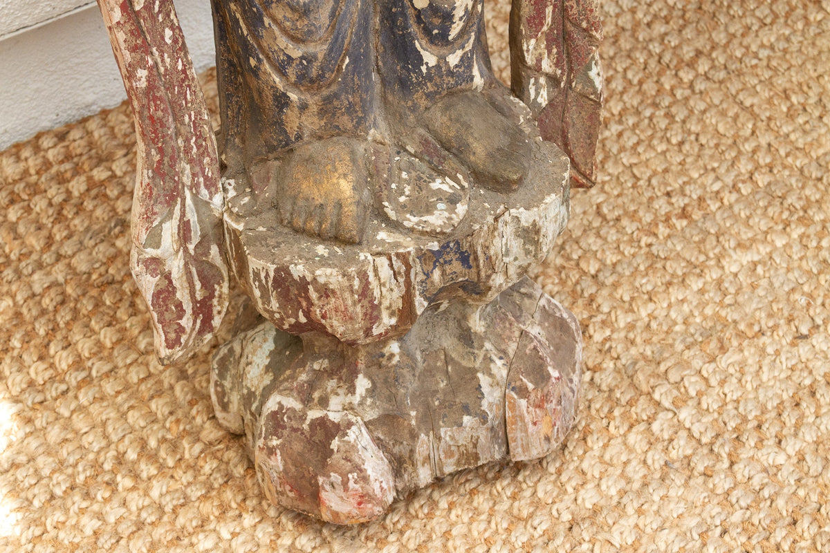 Tall Antique Guanyin Statue w/Original Painted Finish