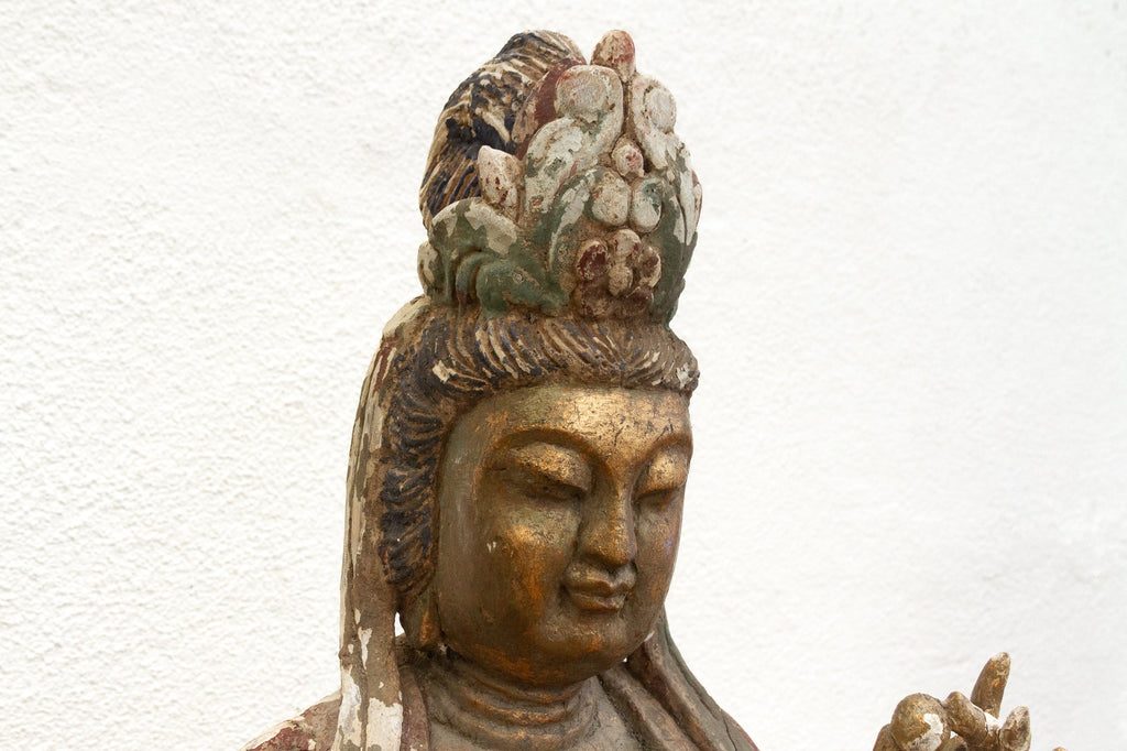 Tall Antique Guanyin Statue w/Original Painted Finish