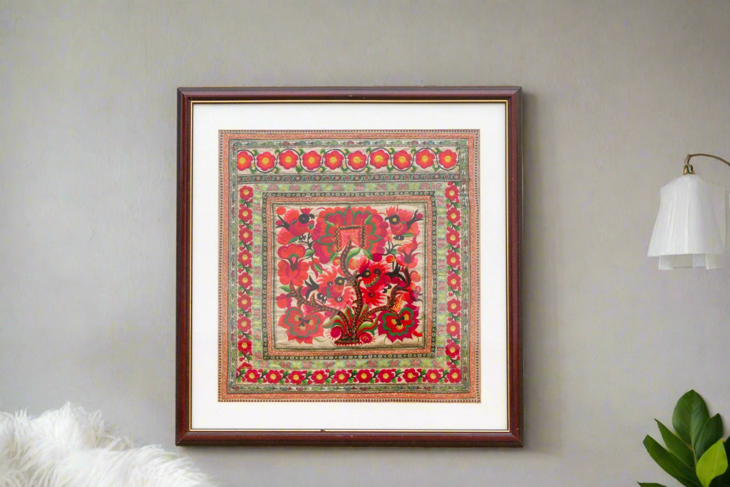 Floral Rhapsody, Antique Framed Textile