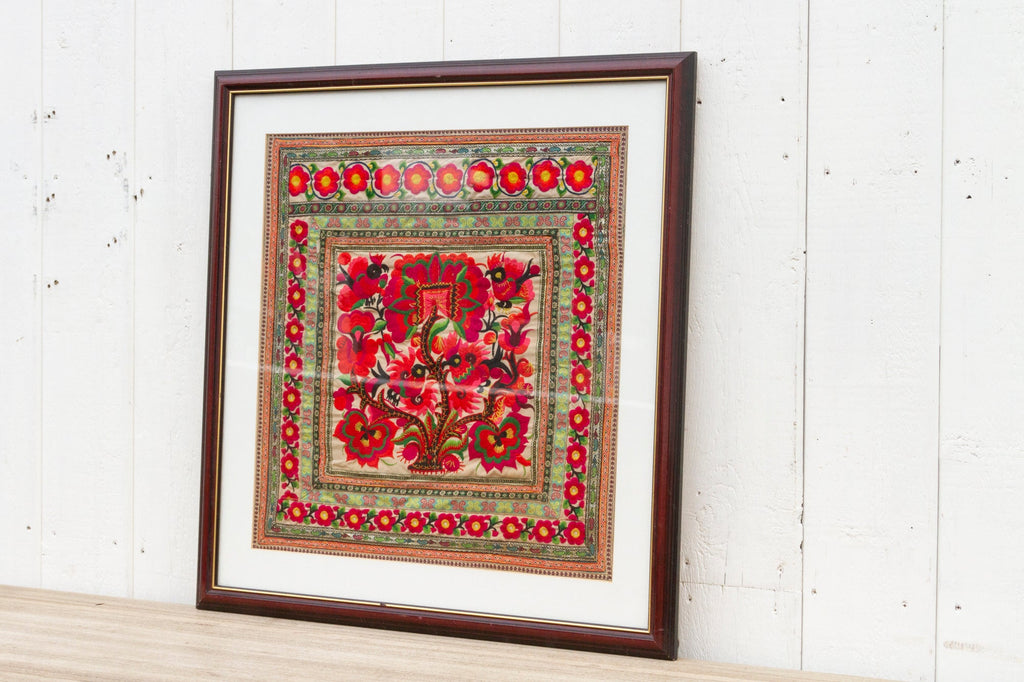 Floral Rhapsody, Antique Framed Textile