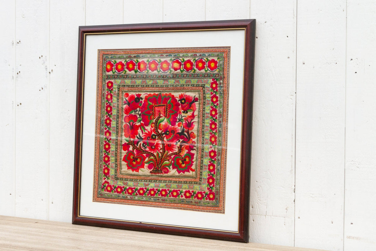 Floral Rhapsody, Antique Framed Textile