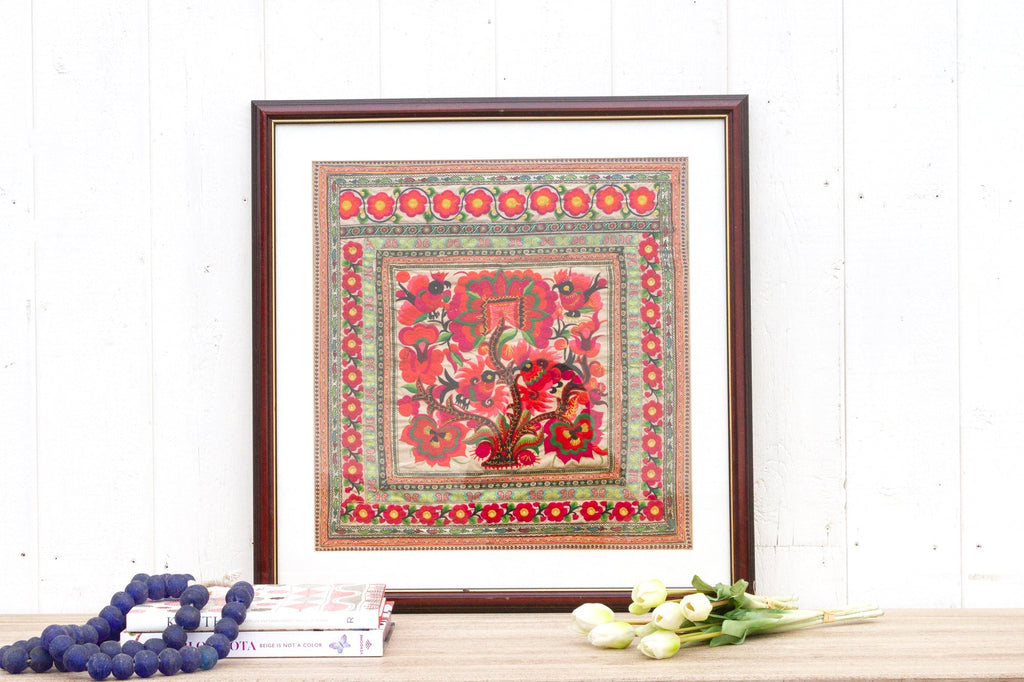 Floral Rhapsody, Antique Framed Textile