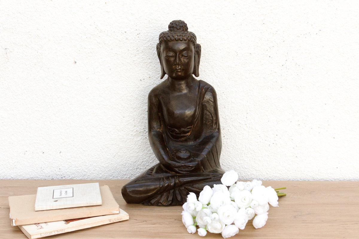 Black Stone Buddha Seated in Meditation