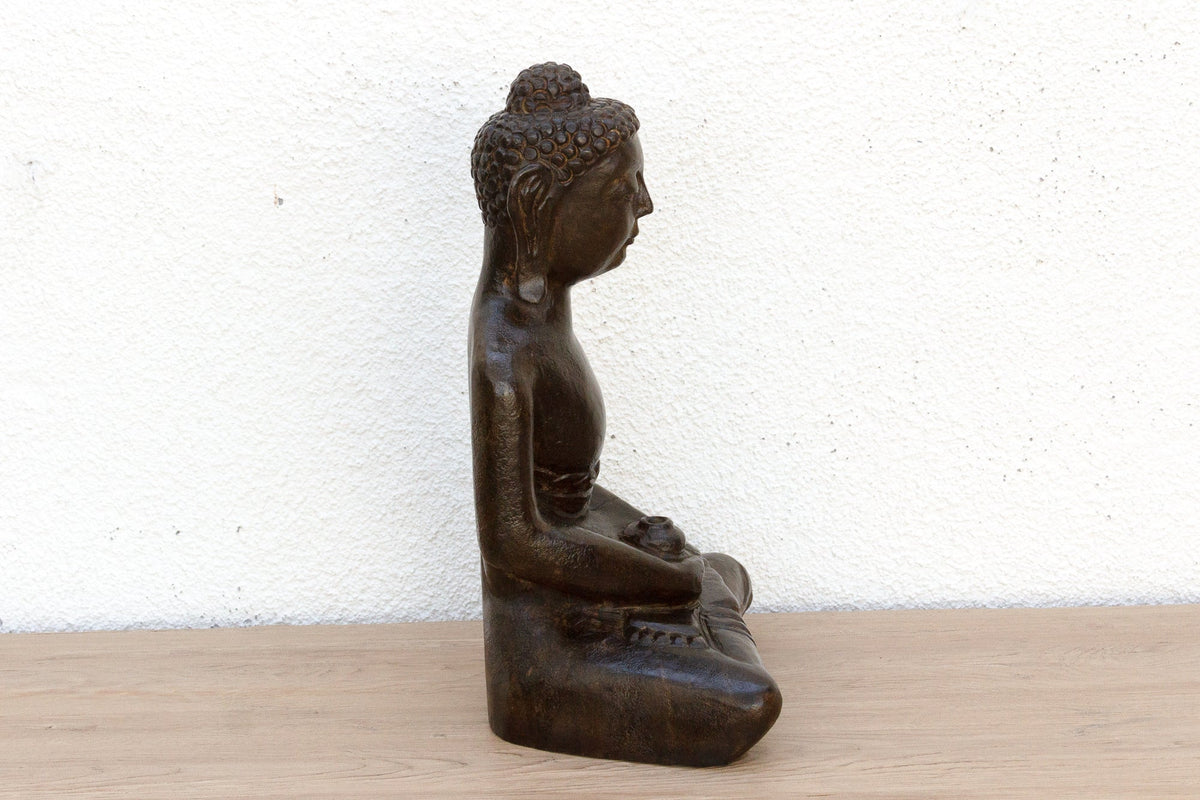 Black Stone Buddha Seated in Meditation