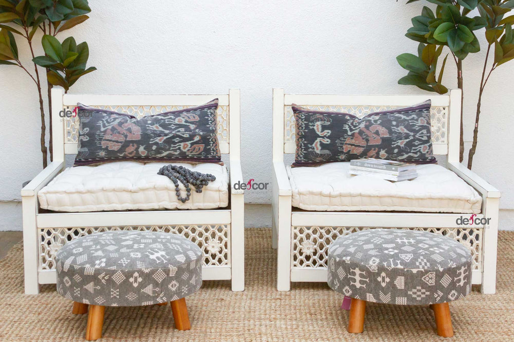 Set of 2 Carved White Moroccan Club Chairs