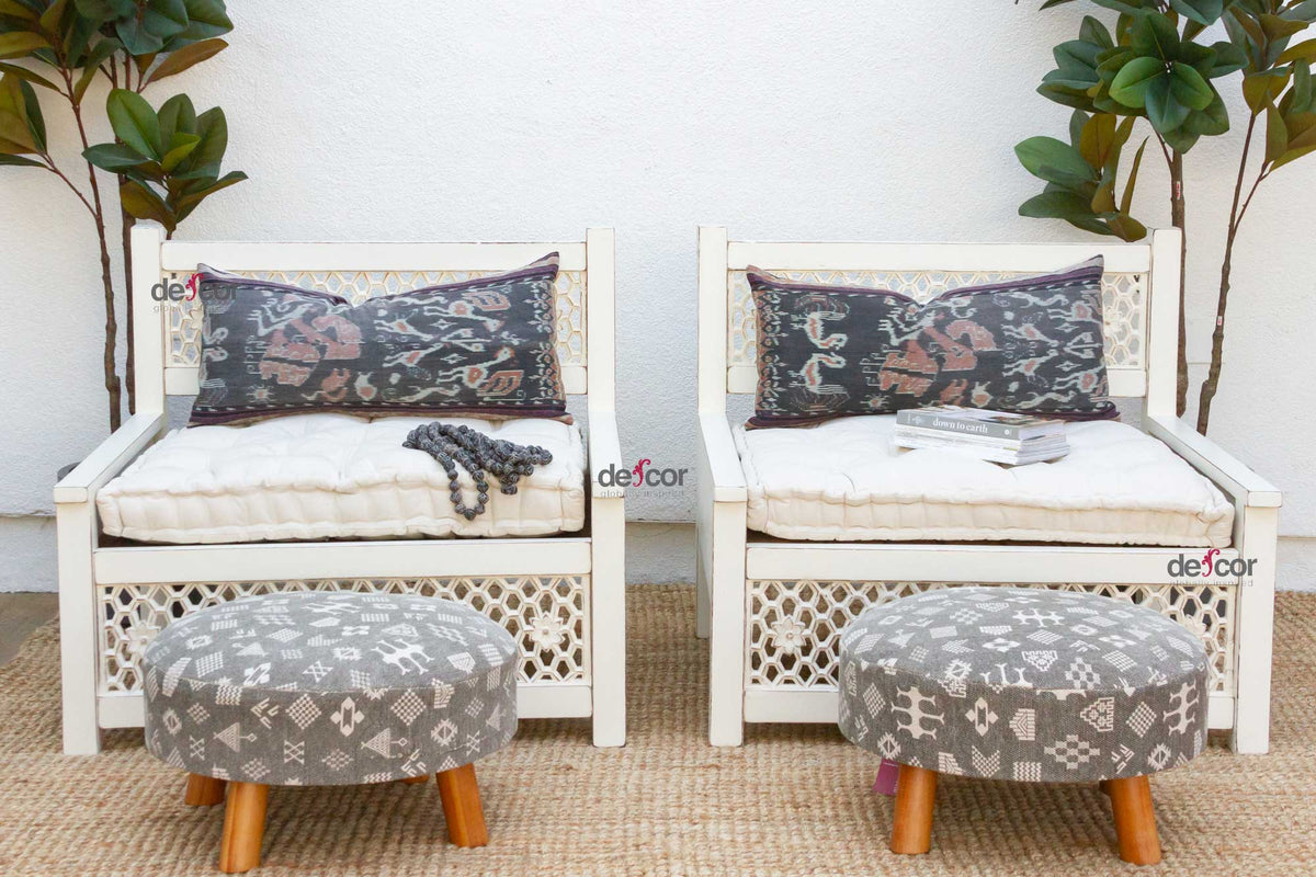 Set of 2 Carved White Moroccan Club Chairs