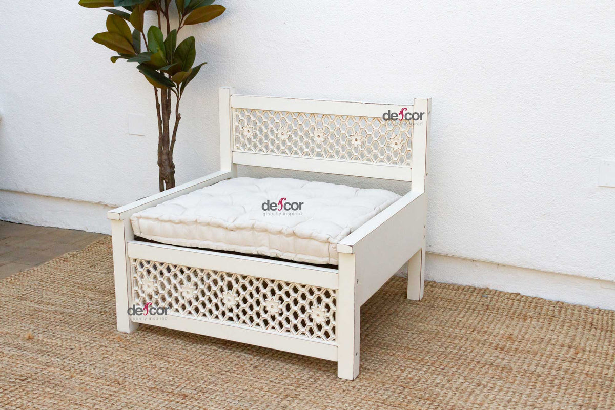Set of 2 Carved White Moroccan Club Chairs