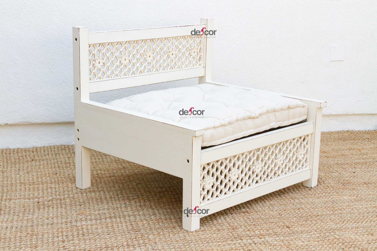 Set of 2 Carved White Moroccan Club Chairs