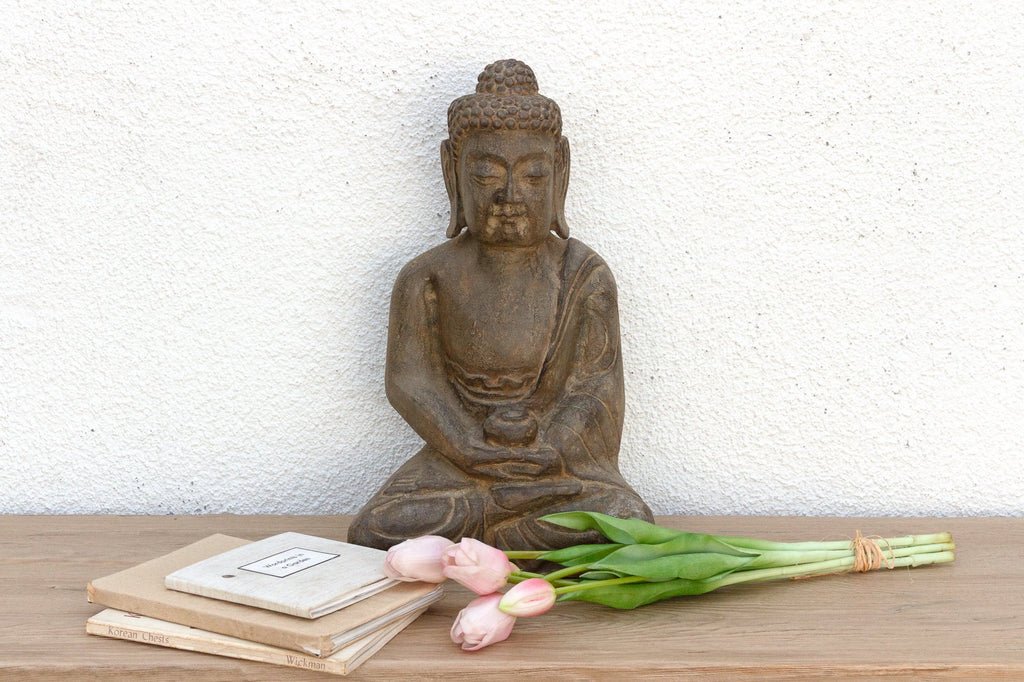 Peaceful Double Lotus Seated Stone Buddha