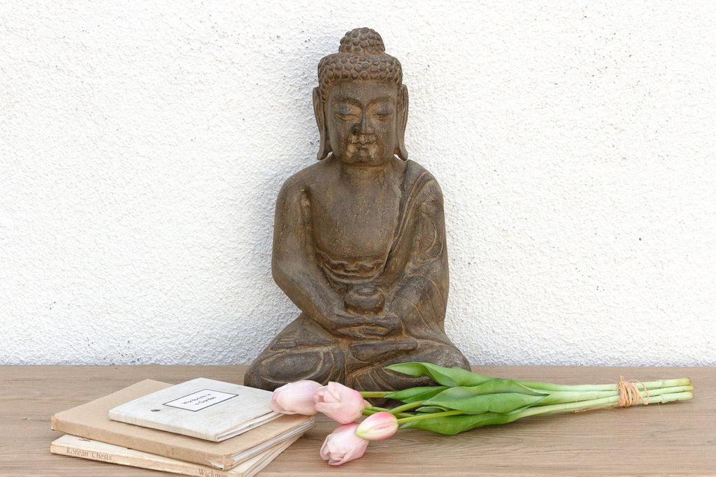 Peaceful Double Lotus Seated Stone Buddha