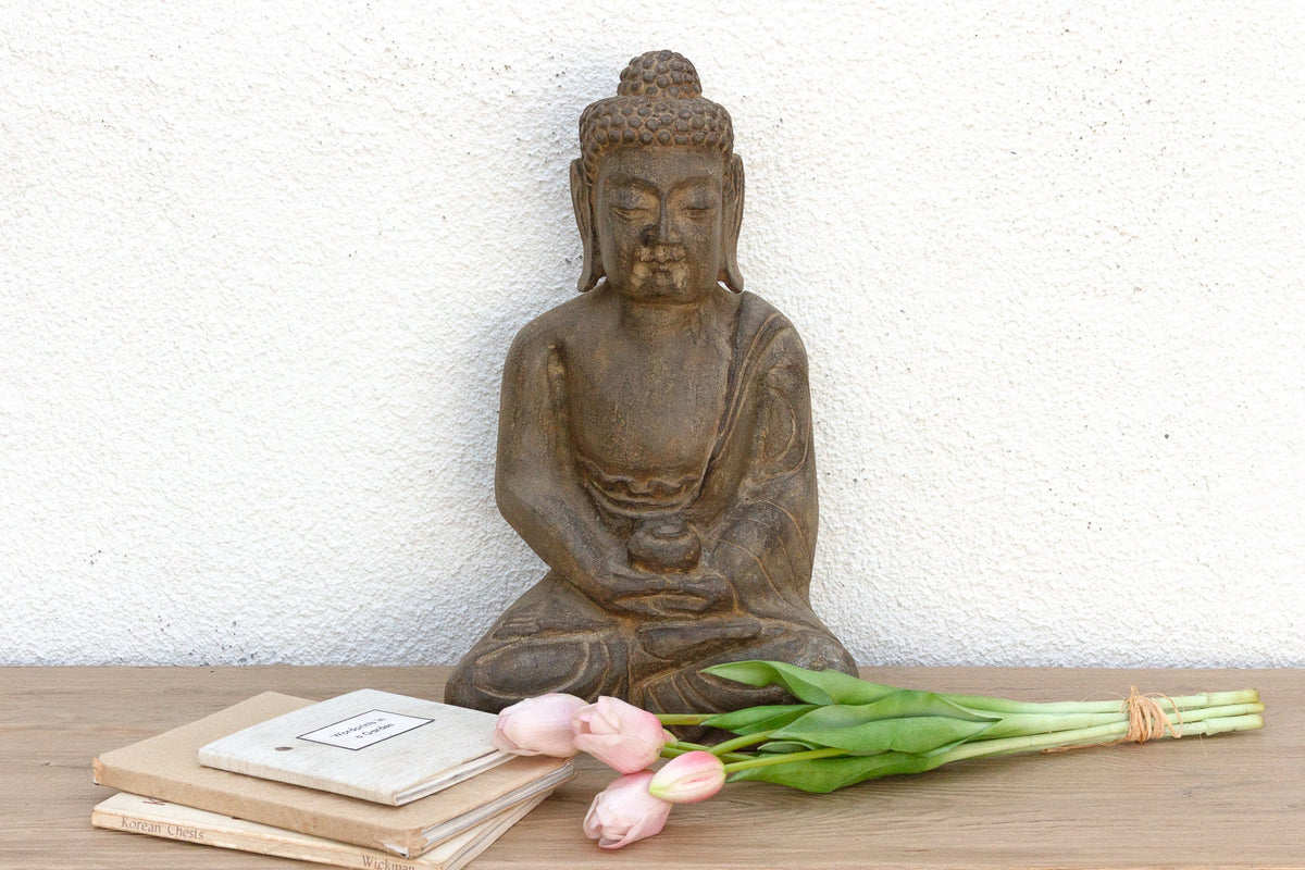 Peaceful Double Lotus Seated Stone Buddha