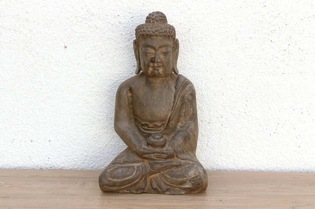 Peaceful Double Lotus Seated Stone Buddha