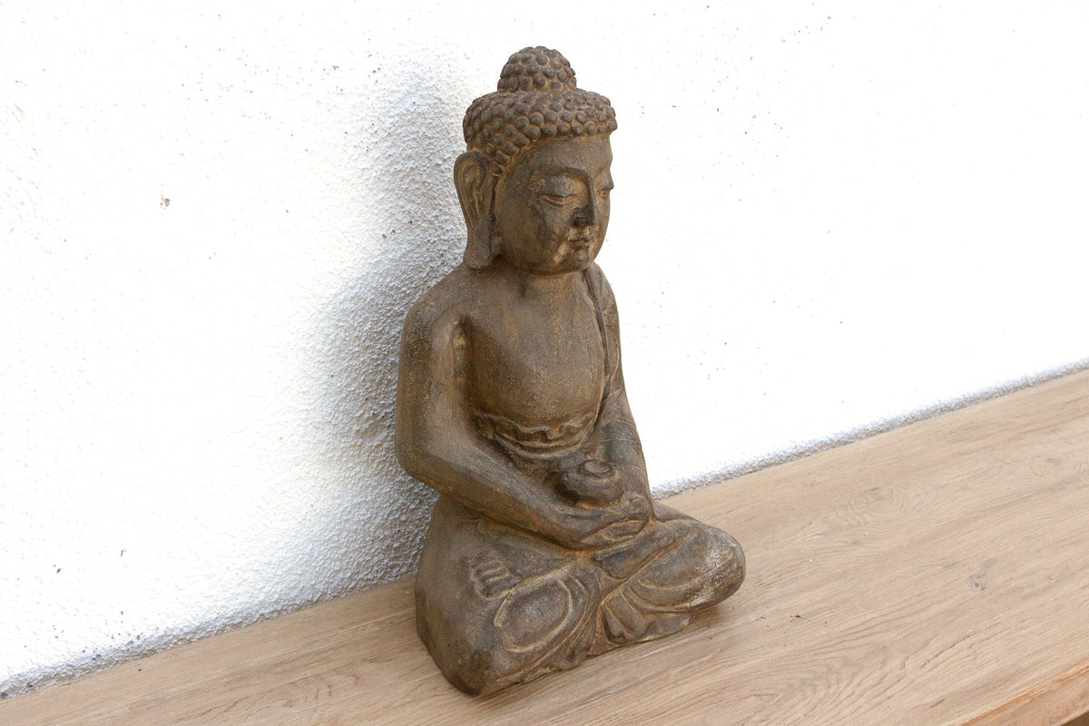 Peaceful Double Lotus Seated Stone Buddha