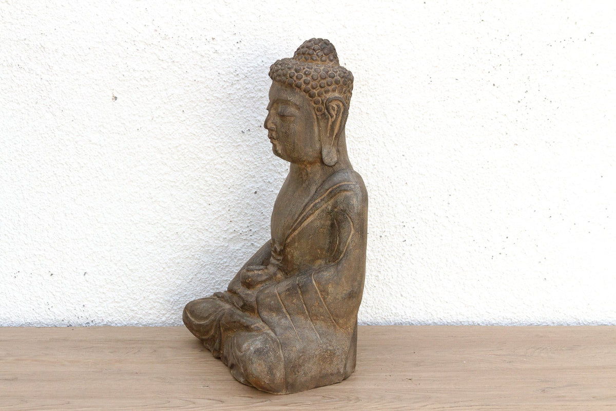 Peaceful Double Lotus Seated Stone Buddha