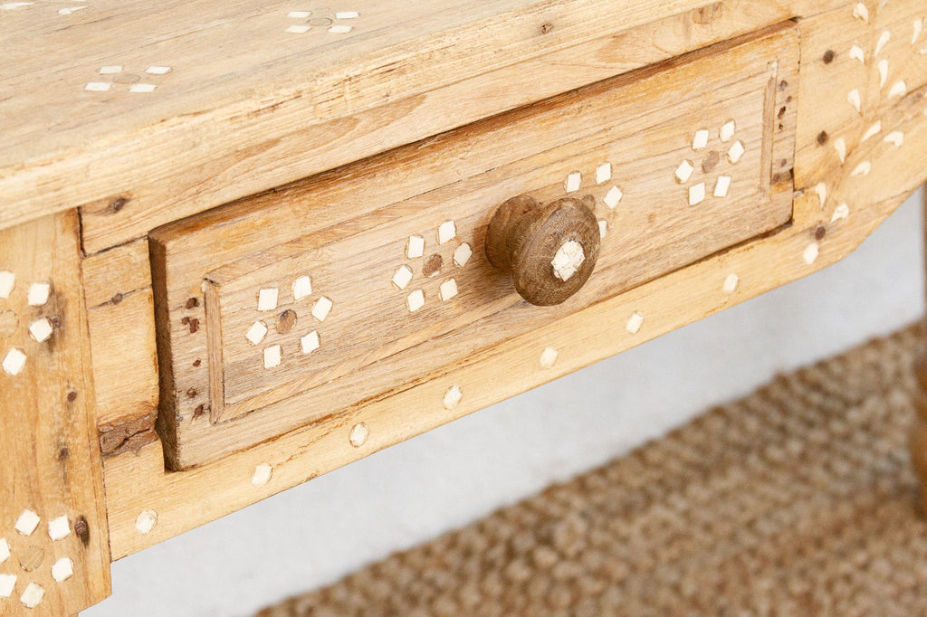 British Colonial Bleached Wood Desk with Floral Inlay