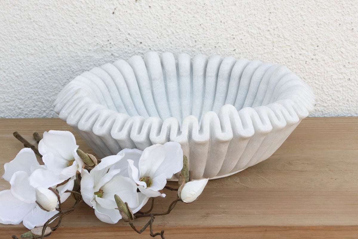 15" Carved Marble Fluted Bowl (Trade)