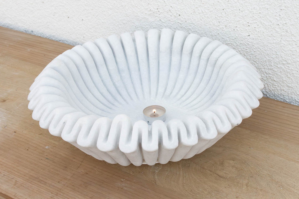 15" Carved Marble Fluted Bowl (Trade)