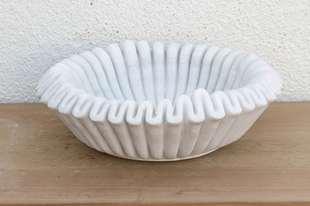 15" Carved Marble Fluted Bowl (Trade)