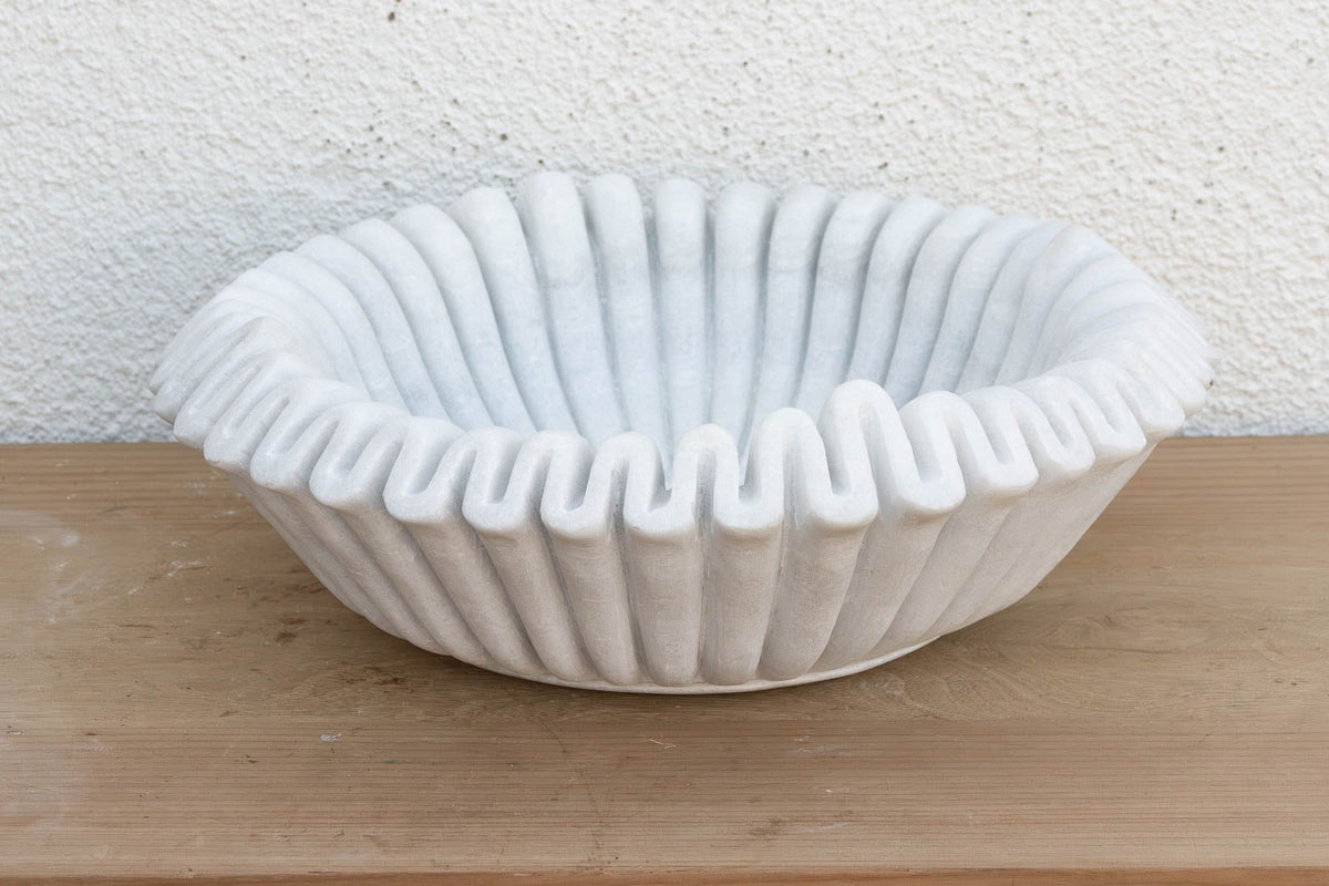 15" Carved Marble Fluted Bowl (Trade)