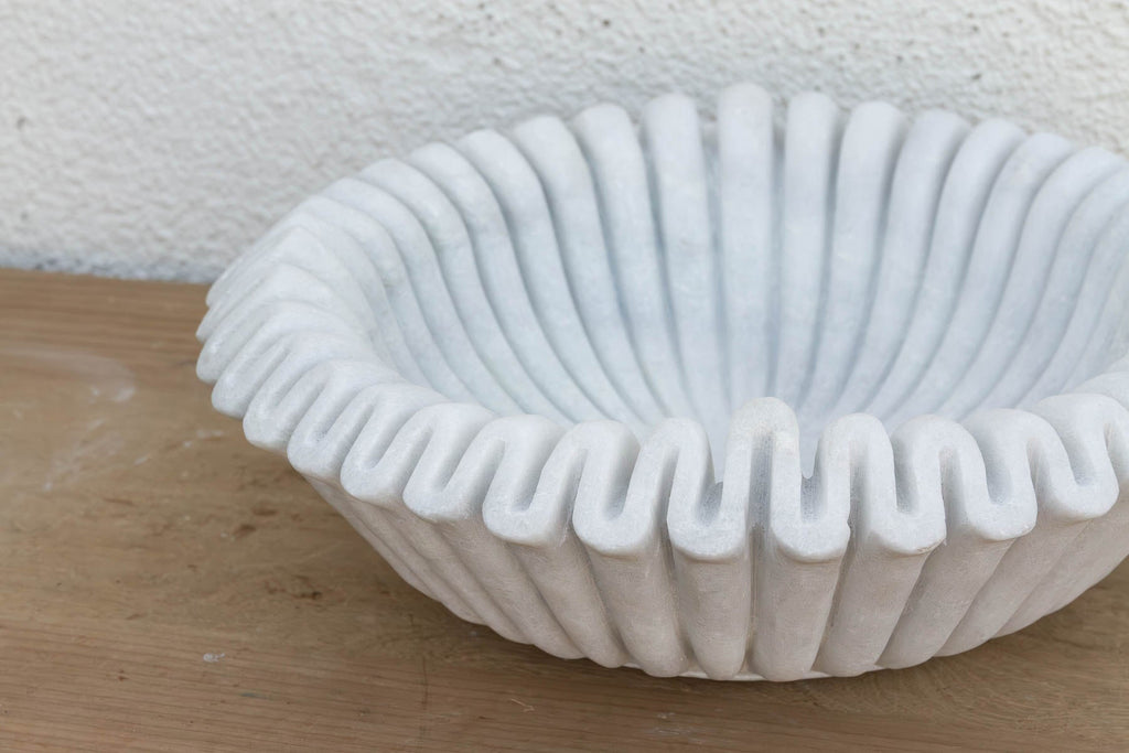 15" Carved Marble Fluted Bowl (Trade)