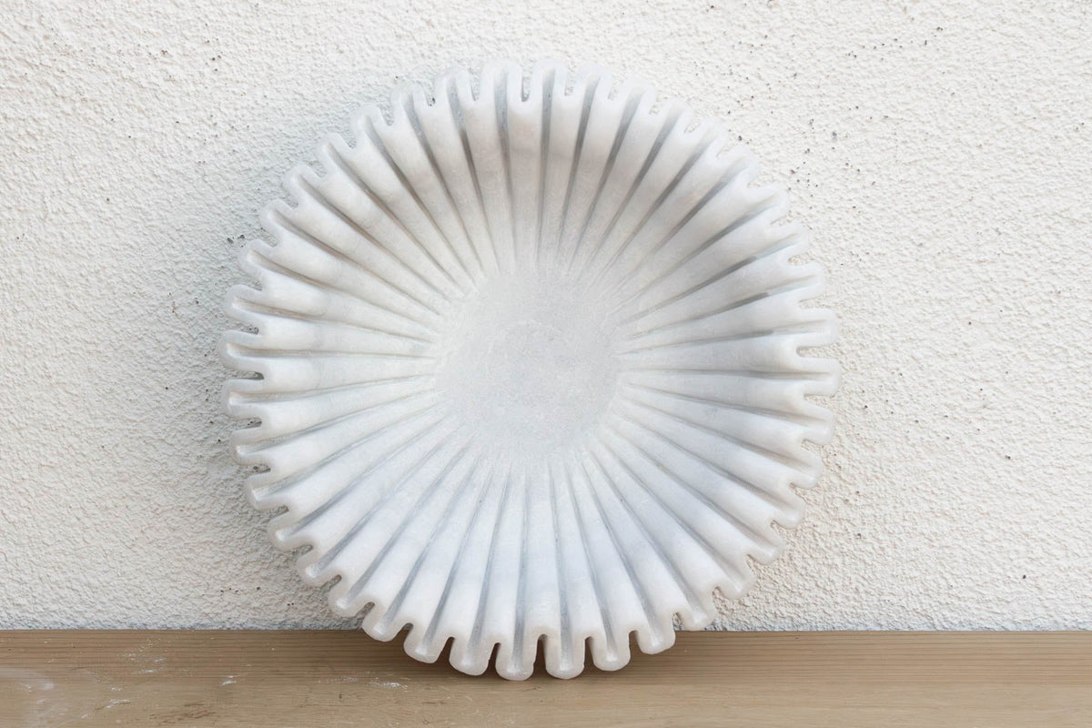 15" Carved Marble Fluted Bowl (Trade)