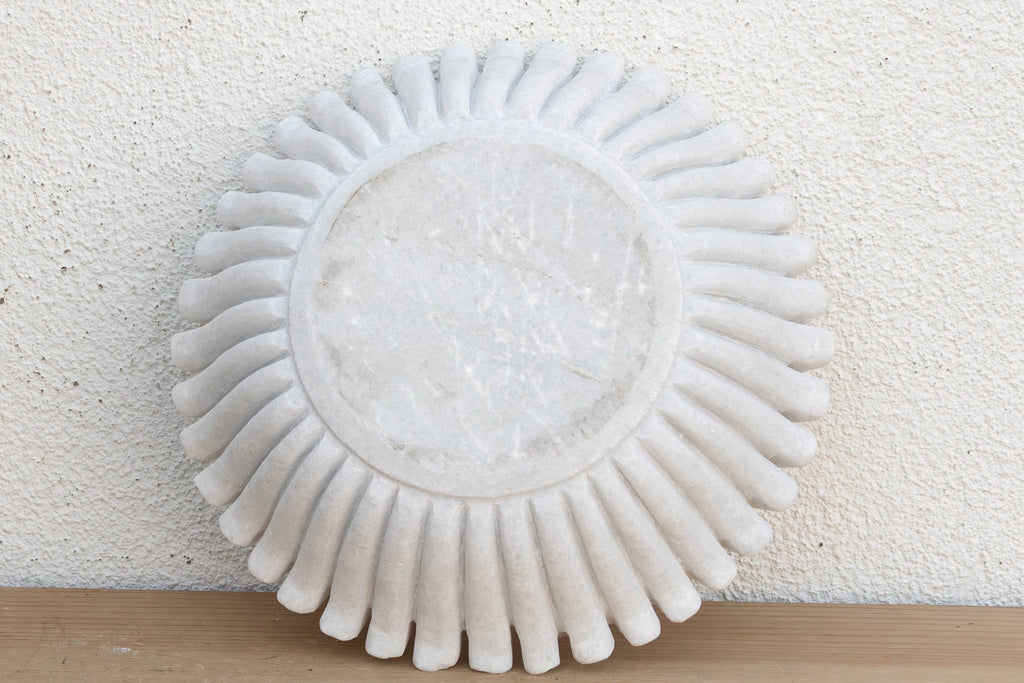 Large Hand-Carved Ripple Marble Bowl