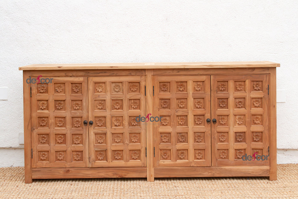80" Long Reclaimed Teak Lotus Flower Credenza (Trade)