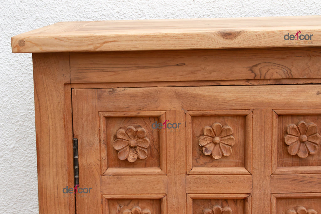 80" Long Reclaimed Teak Lotus Flower Credenza (Trade)