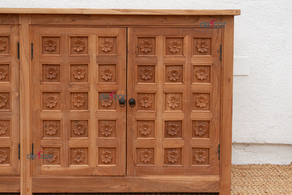 80" Long Reclaimed Teak Lotus Flower Credenza (Trade)