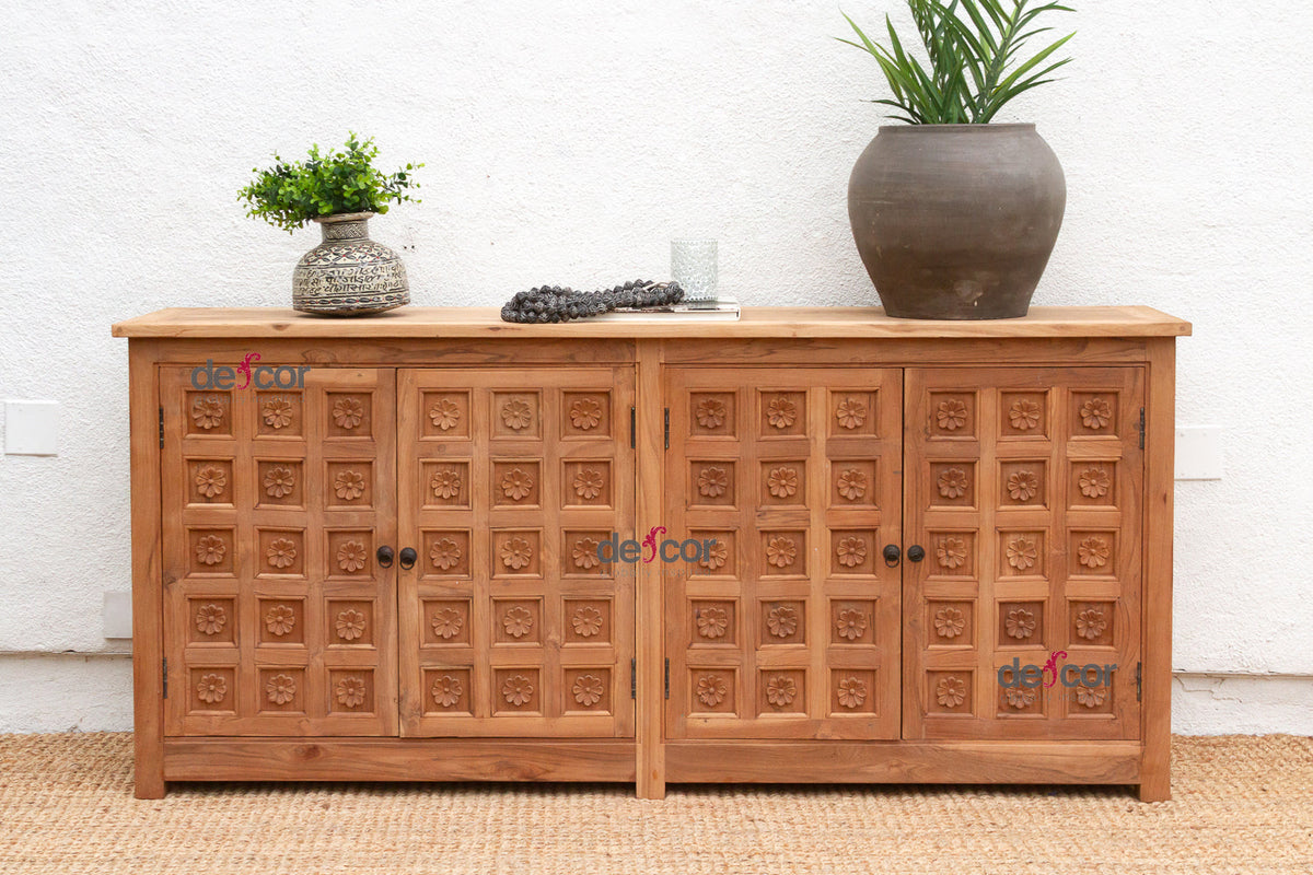 80" Long Reclaimed Teak Lotus Flower Credenza (Trade)