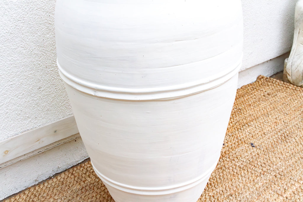 Tall Mediterranean Style White Terracotta Planter (Trade)