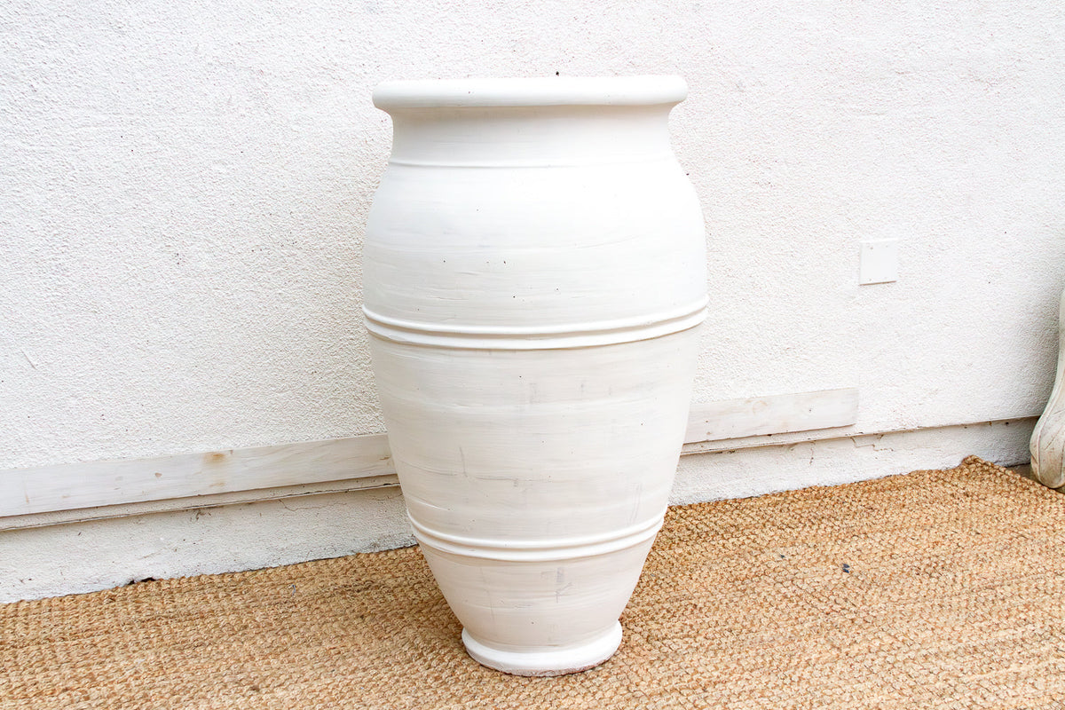 Tall Mediterranean Style White Terracotta Planter (Trade)