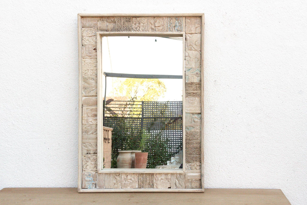 Carved Bleached Wood Tribal Mirror (Trade)