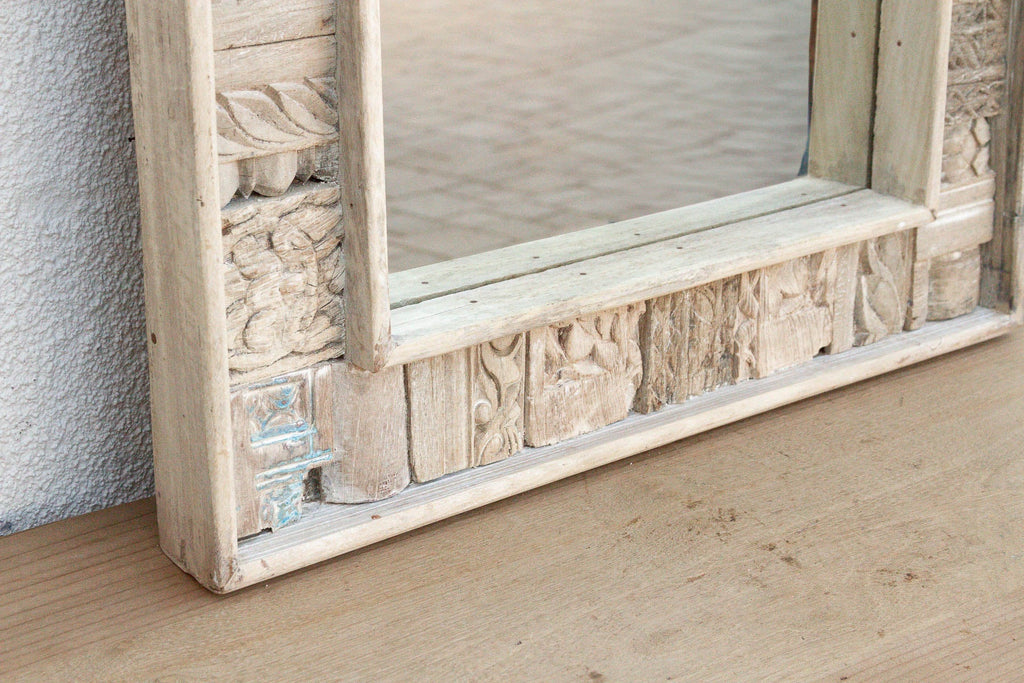 Carved Bleached Wood Tribal Mirror (Trade)