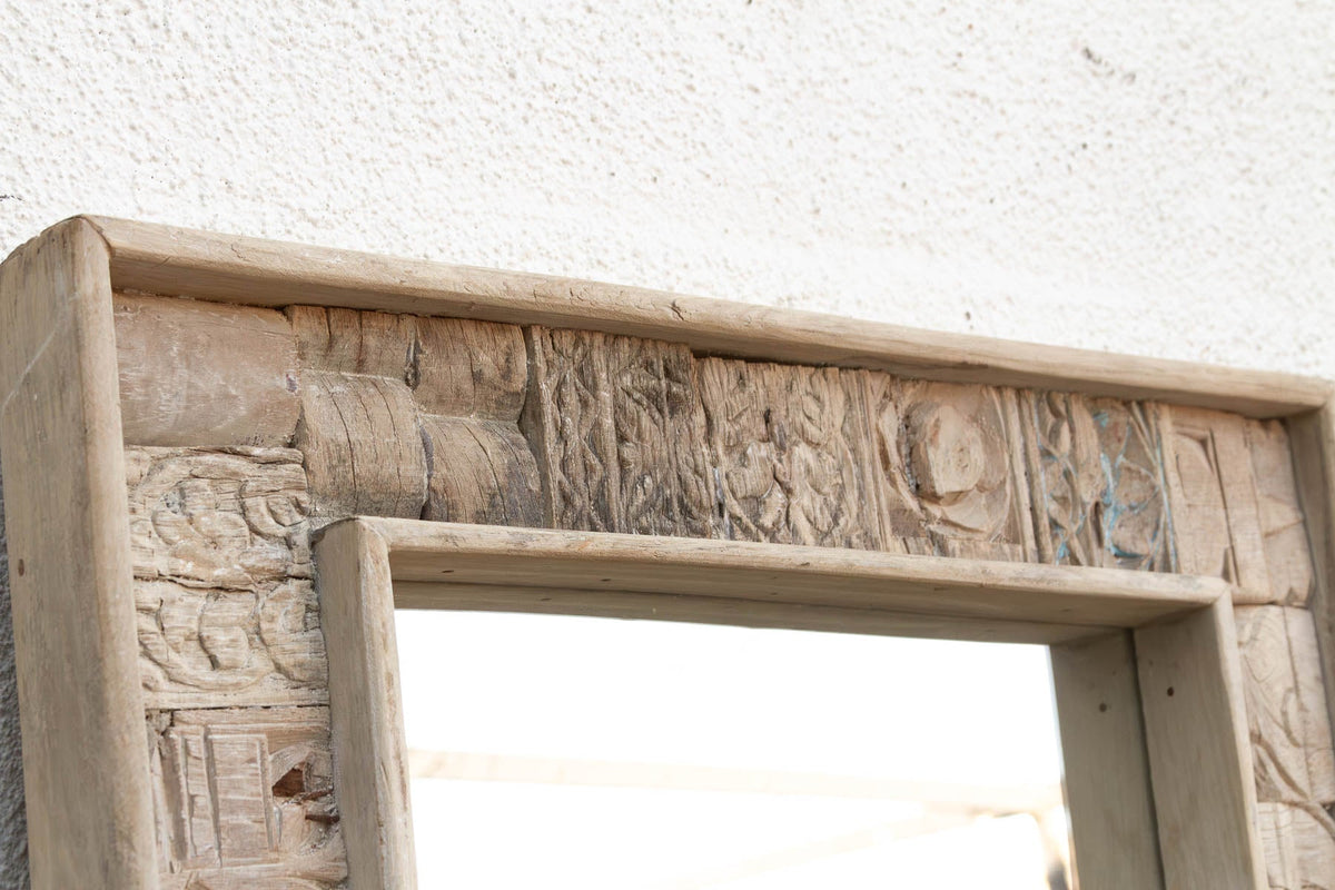 Carved Bleached Wood Tribal Mirror (Trade)