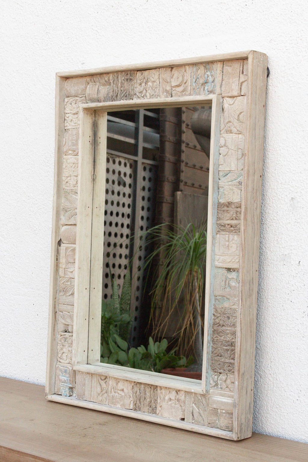 Carved Bleached Wood Tribal Mirror (Trade)