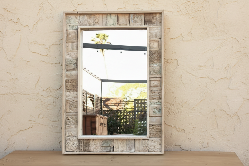 Rustic Abstract Carved Wall Mirror